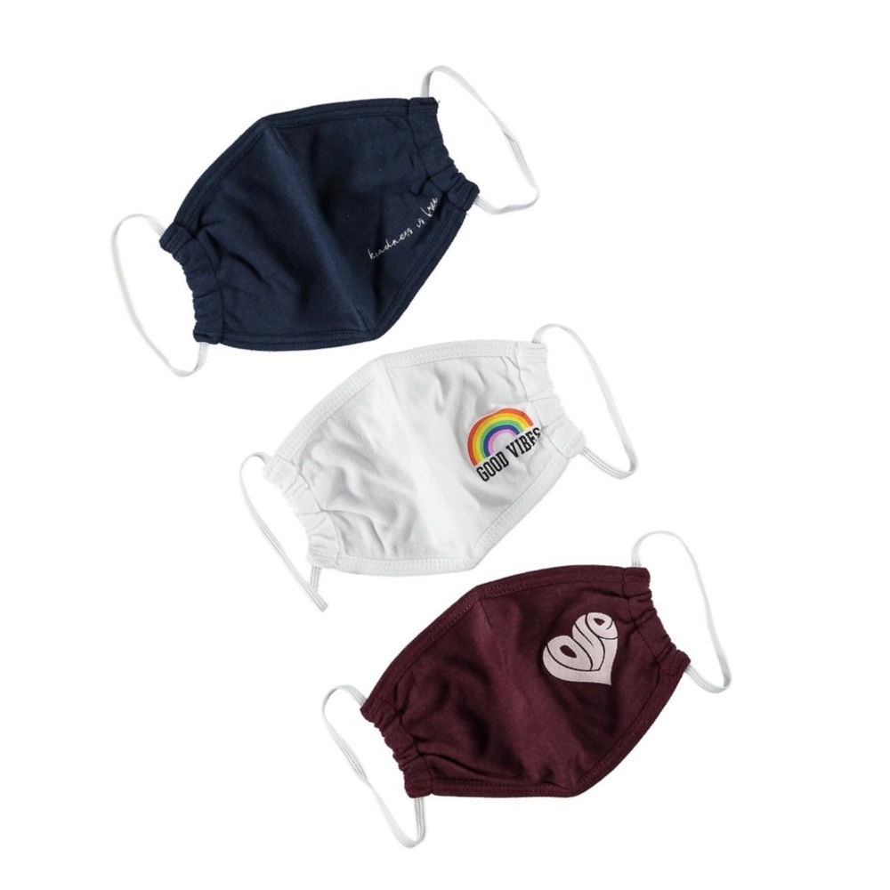 new SOTM ☻︎ Set of 3 Reversible Face Masks ☻︎ Wine White Navy ☻︎ Love Good Vibes